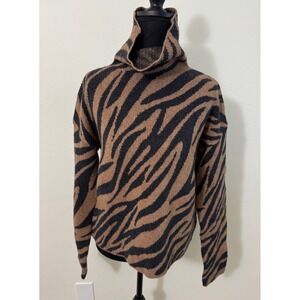 PAM & GELA‎ Zebra Print Sweater Black Brown Small P Cotton Wool Wide Turtle Neck